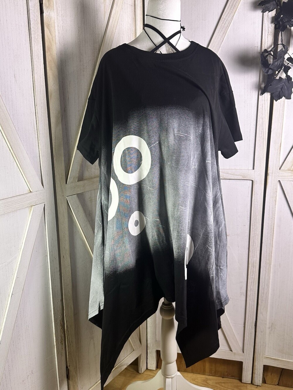 Simply vanite Lagenlook Abstract artsy emo ghost Asymmetric Hem tunic dress NWT